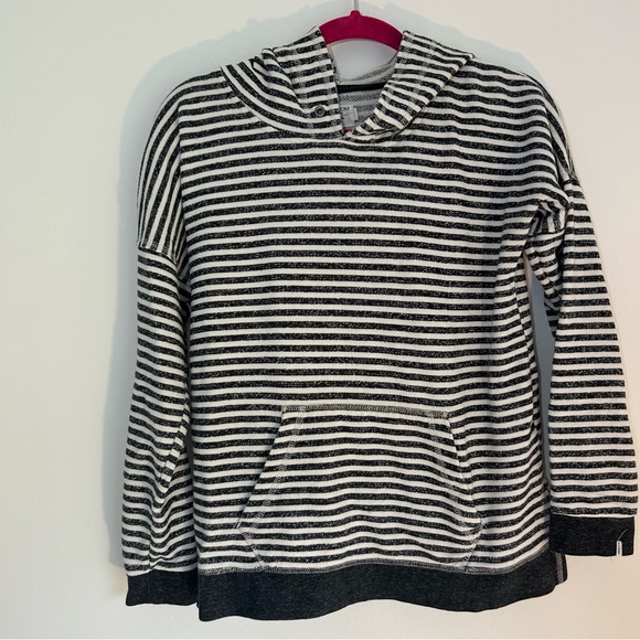 Volcom Hoodie Womens White Black Striped Pullover Long Sleeve with Pocket Size S - Picture 2 of 9